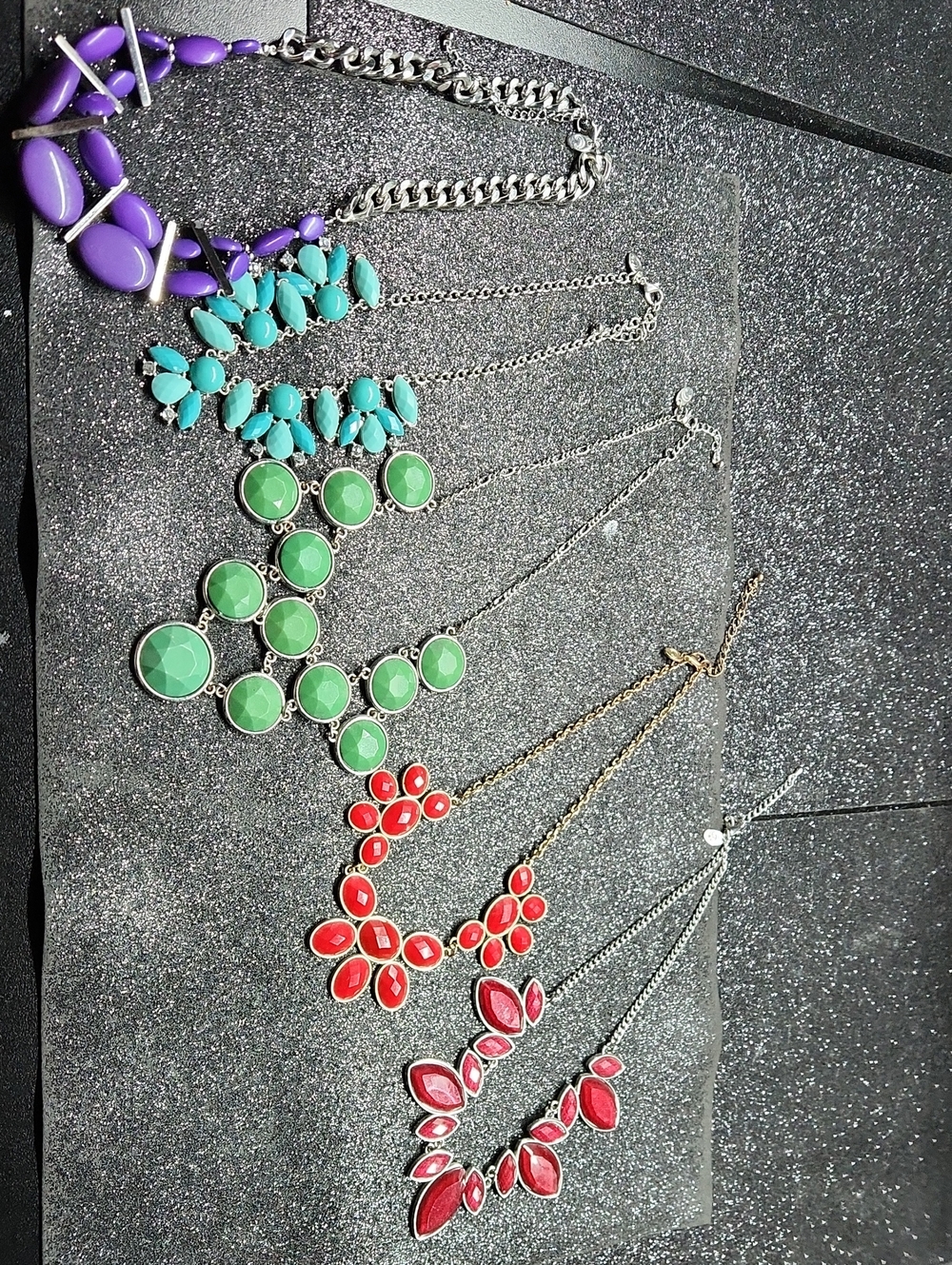 5 Charming Charlie Purple, Turquoise, Green, Red, Pink Bib Necklace Set